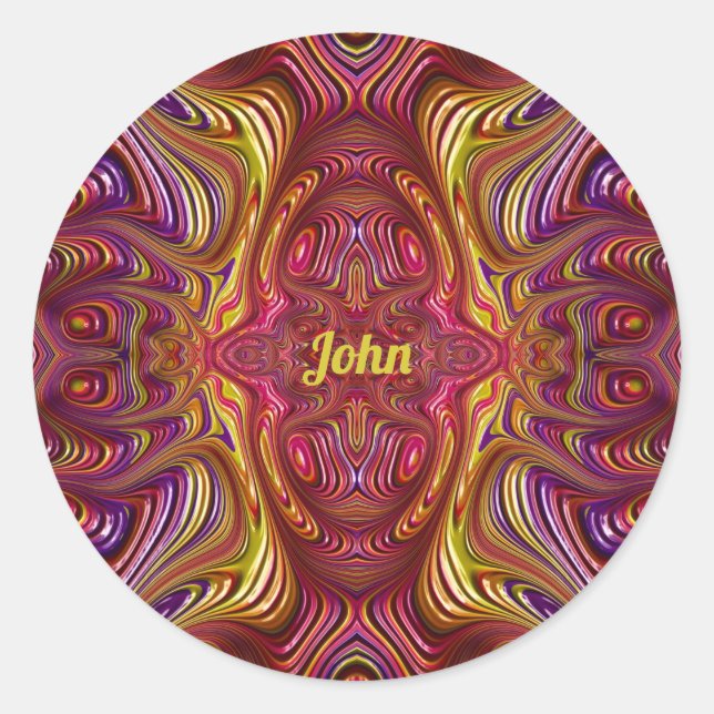 Sticker Rond JOHN ~ Conception fractale multicolore ~ (Devant)