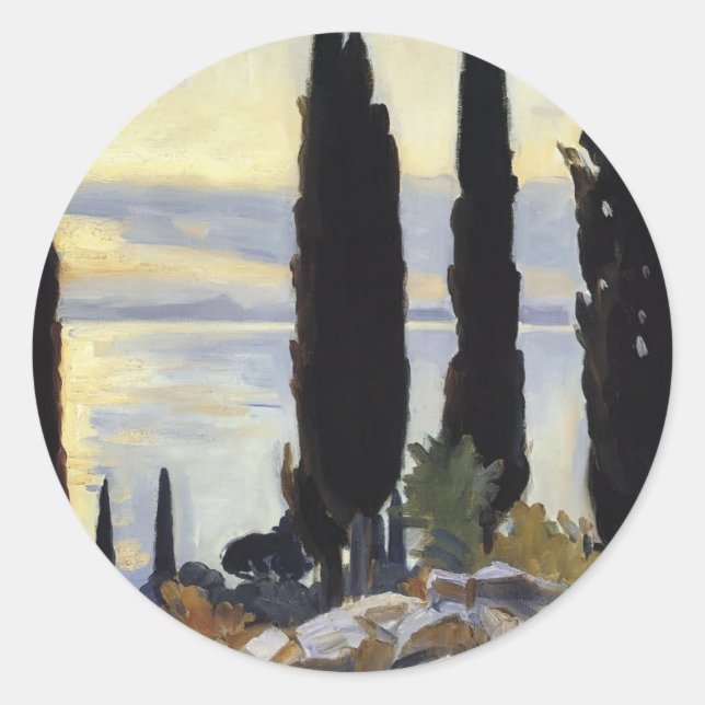Sticker Rond John Singer Sargent - Cypress Trees à San Vigilio (Devant)