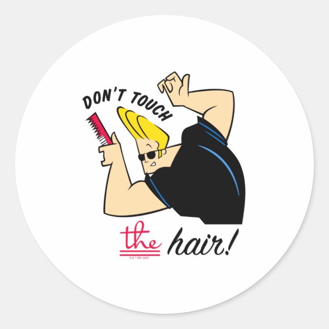 Sticker Rond Johnny Bravo Comb Dont Touch The Hair  (Devant)