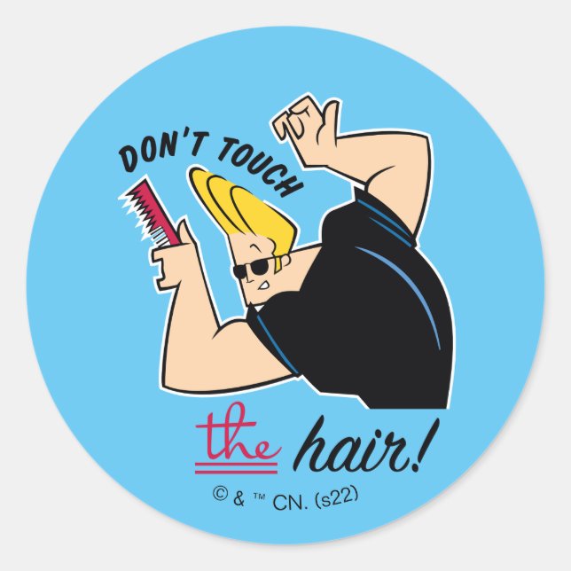 Sticker Rond Johnny Bravo Comb - Ne touchez pas les cheveux! (Devant)