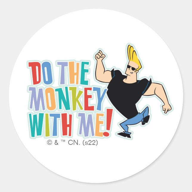 Sticker Rond Johnny Bravo - Do The Monkey With Me! (Devant)