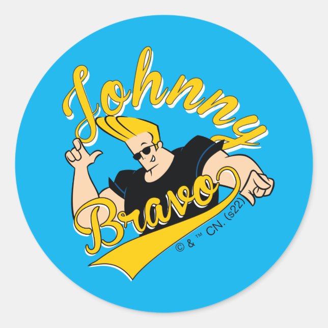 Sticker Rond Johnny Bravo Graphisme sportif (Devant)