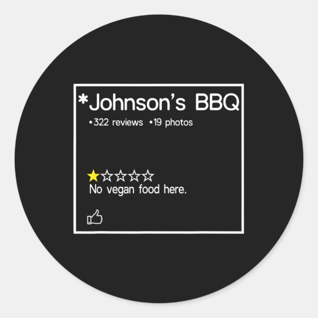Sticker Rond Johnson's Bbq No Vegan Food Here One Star (Devant)