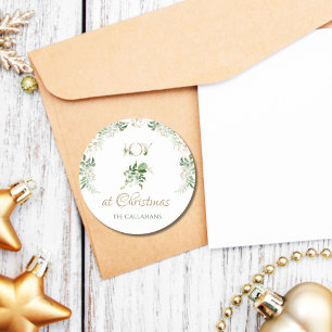 Sticker Rond Joie À Noël Tropical Green Palm Feuille