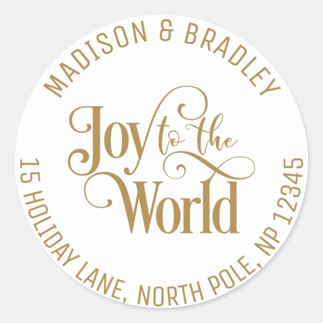 Sticker Rond Joie Au Monde Fêtes De Noël Écriture Dorée (Devant)
