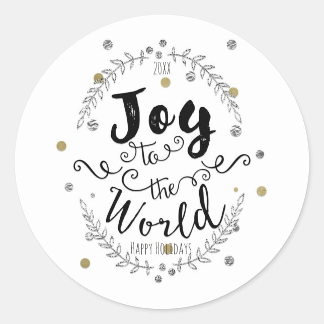 Sticker Rond Joie au monde Rustic Silver Gold Holiday (Devant)
