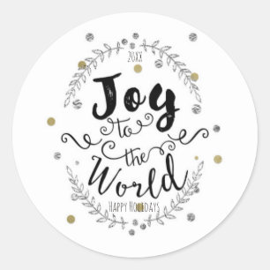 Sticker Rond Joie au Monde Rustique Argent Or Fêtes