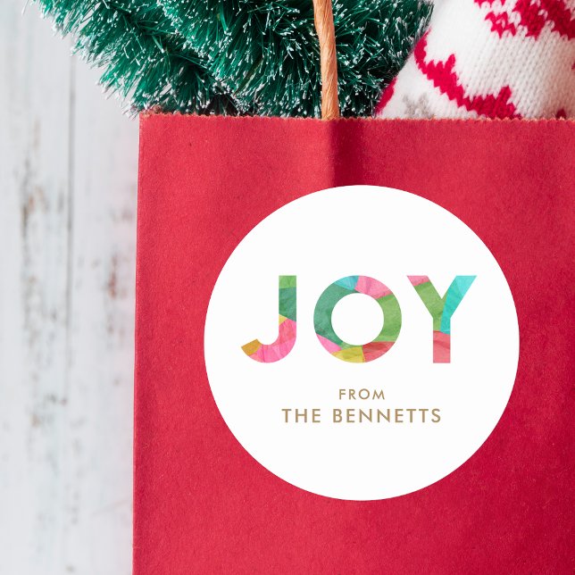 Sticker Rond JOIE colorée moderne Noël personnalisé (Créateur téléchargé)