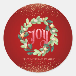 Sticker Rond Joie,Couronne de Noël