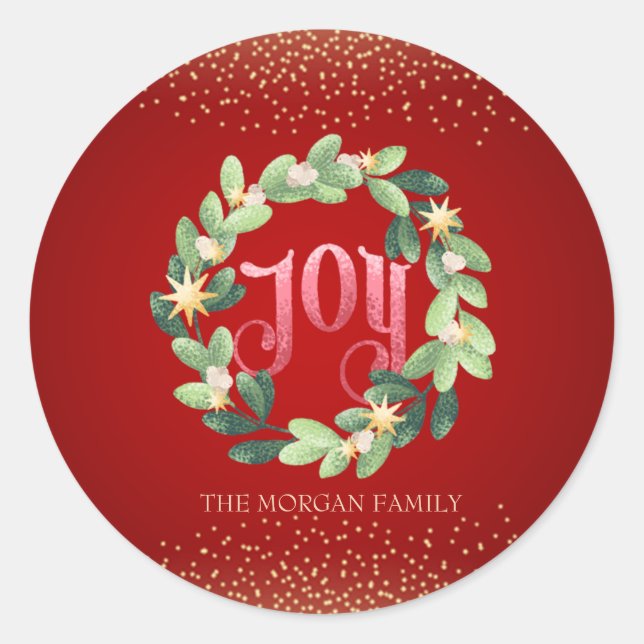 Sticker Rond Joie,Couronne de Noël (Devant)