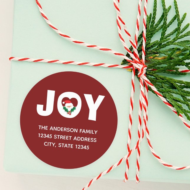 Sticker Rond Joie de Noël moderne avec Père Noël et Holly Berri (Créateur téléchargé)