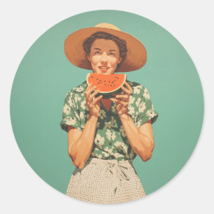 Sticker Rond Joie d'été avec Watermelon