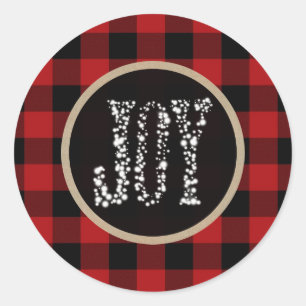 Sticker Rond JOIE Étincelante Vacances Buffle Rouge Plaid