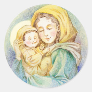 Sticker Rond Joie Marie et Bébé Jésus