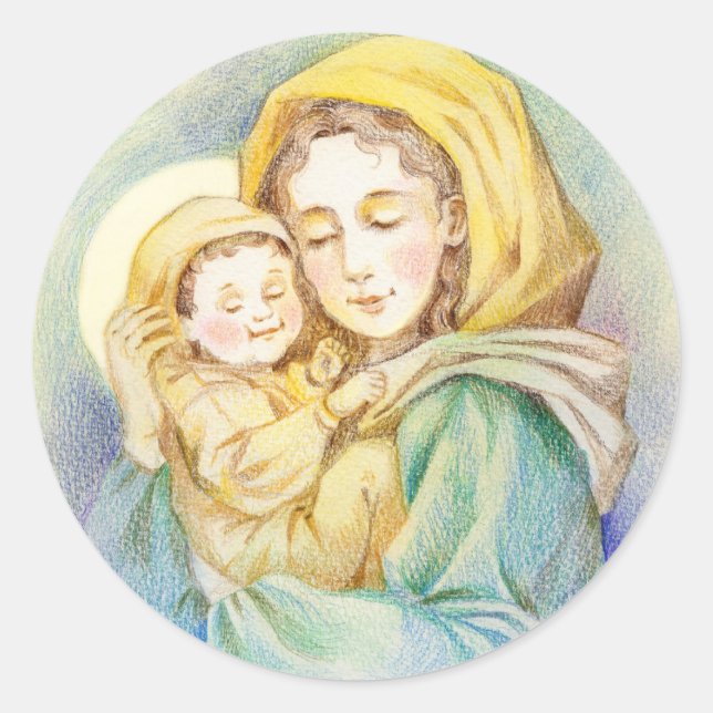 Sticker Rond Joie Marie et Bébé Jésus (Devant)