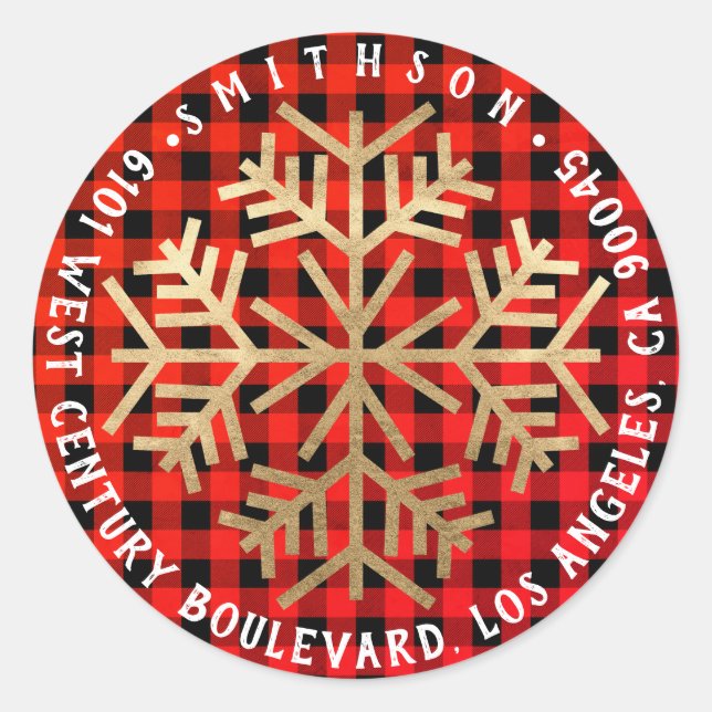 Sticker Rond Joie neige Noël Retour RSVP Buffalo Red Gold (Devant)