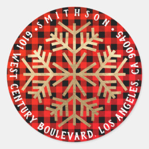 Sticker Rond Joie neige Noël Retour RSVP Buffalo Red Gold