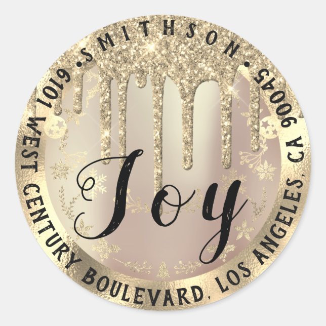 Sticker Rond Joie Noël Retour RSVP Lux VIP Faux Gold Spark (Devant)