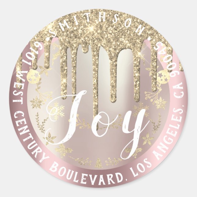 Sticker Rond Joie Noël Retour RSVP Rose Gold Snow Spark (Devant)