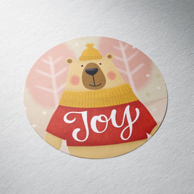Sticker Rond Joie Ours Hivernal Forêt | Joyeux Noël (Créateur téléchargé)