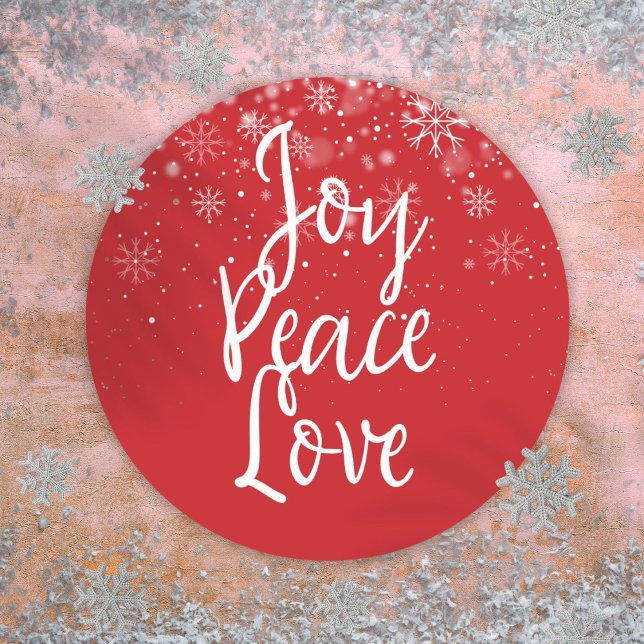 Sticker Rond Joie Paix Amour Vacances de Noël (Christmas Holiday Joy Peace Love Classic Round Sticker)