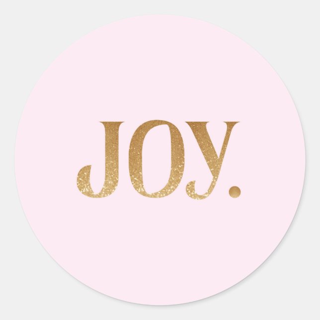 Sticker Rond Joie Rose "Joy" Parties scintillant Or Faux (Devant)