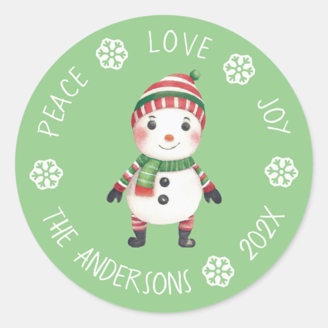 Sticker Rond Joie Snowman Paix Joie Snowflake Noël (Devant)