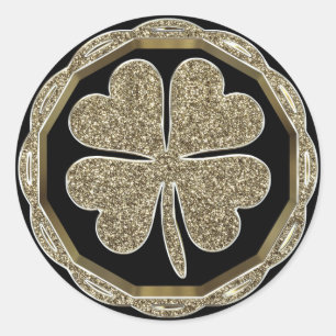 Sticker Rond Joint élégant de feuille d'or de Faux de trèfle