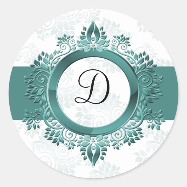 Sticker Rond joint enveloppe monogramme aqua (Devant)