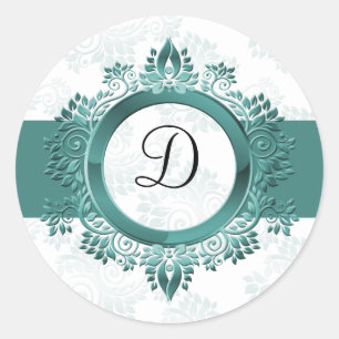 Sticker Rond joint enveloppe monogramme aqua