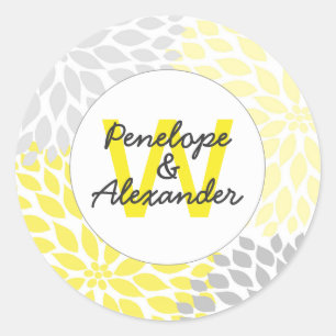 Sticker Rond joint monogramme mariage gris jaune dahlia