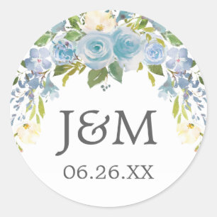Sticker Rond Joints bleus poussiéreux d'enveloppe florale -