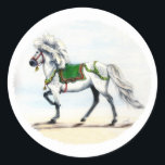 Sticker Rond Jol Christmas Islandais Horse<br><div class="desc">Tableau que j'ai fait de ma belle Mare Freydis islandaise avec un changement de couleur et un thème de vacances.</div>