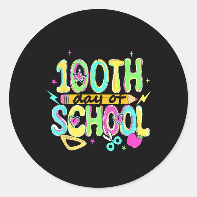 Sticker Rond Joli 100ème Jour De Crayon Scolaire 100 Jours Thé (Devant)