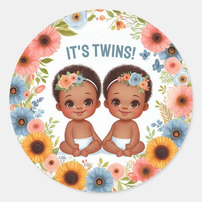 Sticker Rond Joli African Twin Boys Baby shower Aquarelle (Devant)