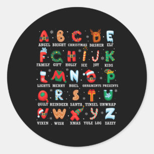 Sticker Rond Joli Alphabet de Noël Kindergarten Thé préscolaire