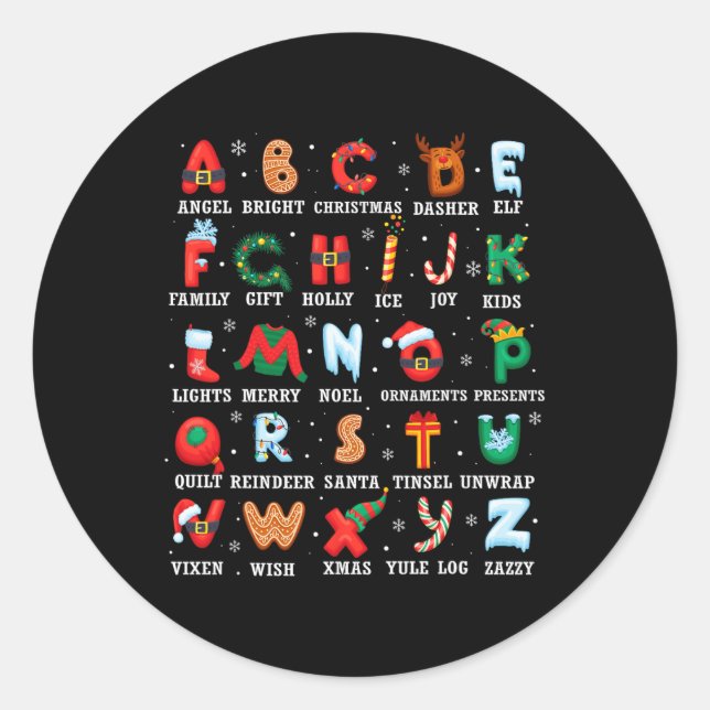 Sticker Rond Joli Alphabet de Noël Kindergarten Thé préscolaire (Devant)