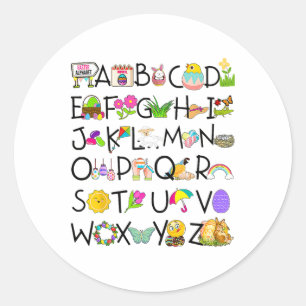Sticker Rond Joli Alphabet Drôle Jour de Pâques Abc Alphabet Oe