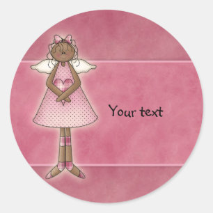 Sticker Rond Joli Ange de la campagne avec coeur