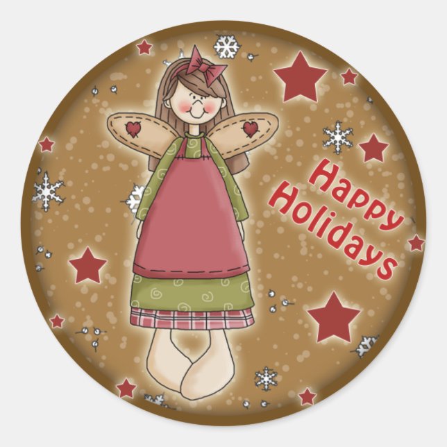 Sticker Rond Joli ange de Noël lunatique (Devant)