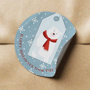 Sticker Rond Joli animal Noël hiver drôle ours polaire bleu