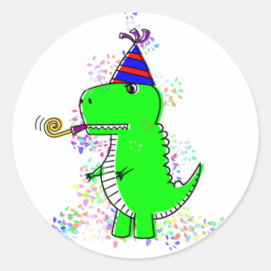 Sticker Rond Joli Anniversaire Dinosaur Confetti