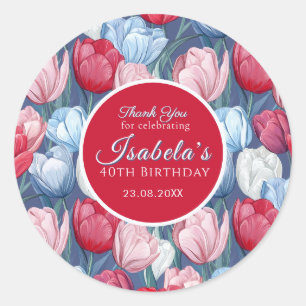 Sticker Rond Joli Anniversaire Floral Tulipe Printemps