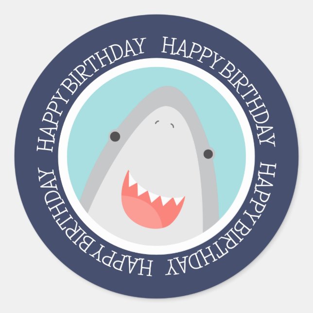 Sticker Rond Joli anniversaire pour le requin mignon (Devant)