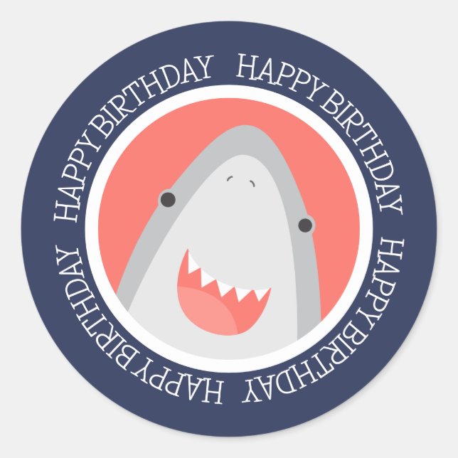 Sticker Rond Joli anniversaire pour le requin mignon (Devant)