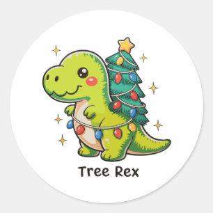 Sticker Rond Joli arbre Rex Noël dinosaure T Rex Xmas lumières