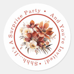 Sticker Rond Joli automne Floral Shhh...C'est une fête surprise