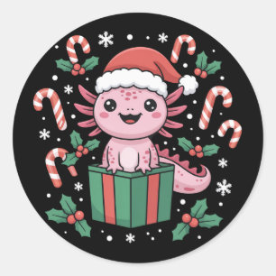 Sticker Rond Joli Axolotl Noël Animal Amphibien Vacances
