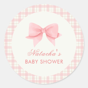 Sticker Rond Joli Baby shower de fille de garçon En vichy rose