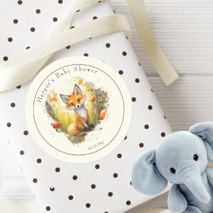 Sticker Rond Joli Baby shower de Fox Woodland Favoriser